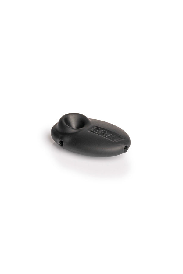 GRAV® sandblasted pebble-shaped dry pipe for flower smoking, featuring a textured surface and ergonomic design.
