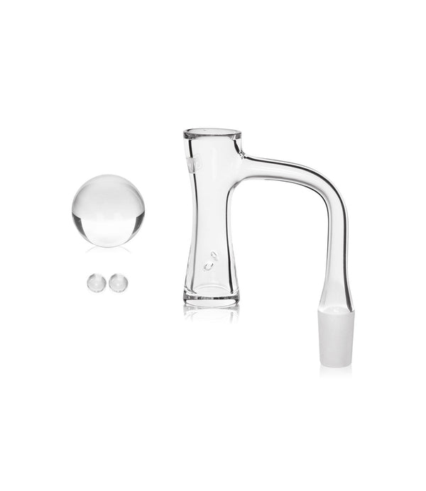 GRAV® 14mm 90° hourglass quartz banger set for dabbing, featuring durable quartz and precise fitting for concentrate use.