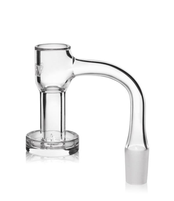 GRAV® 14mm 90° quartz slurper bucket for water pipes, part of accessories for smoking devices, with glass and quartz material.