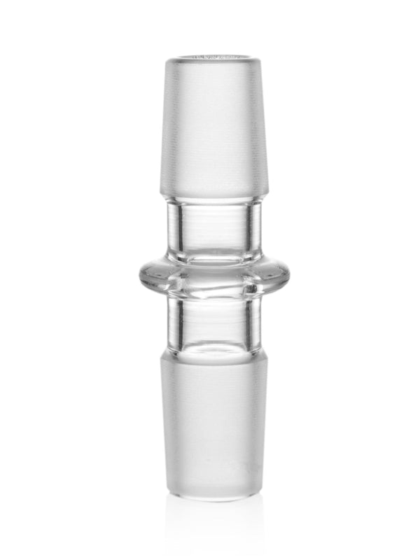 GRAV 19mm male to 19mm male joint adapter, a durable black glass parts connector for water or vapor pipes.
