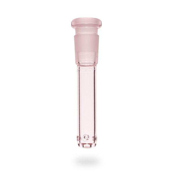 Pink 90mm Jane West Twenties Collection 5-Hole Downstem, a glass part for smoking pipes with five airflow holes.
