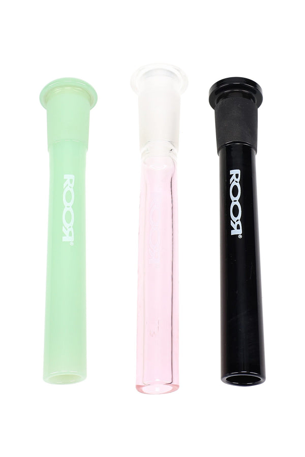 RooR colored 18.8mm to 14.5mm GoG downstem for glass pipes, featuring vibrant color and durable glass construction.