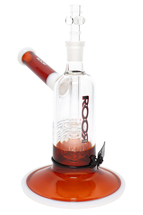 RooR Tech 7.5-inch multicolor glass on glass bubbler with barrel perc, showcasing vibrant colors and intricate design.