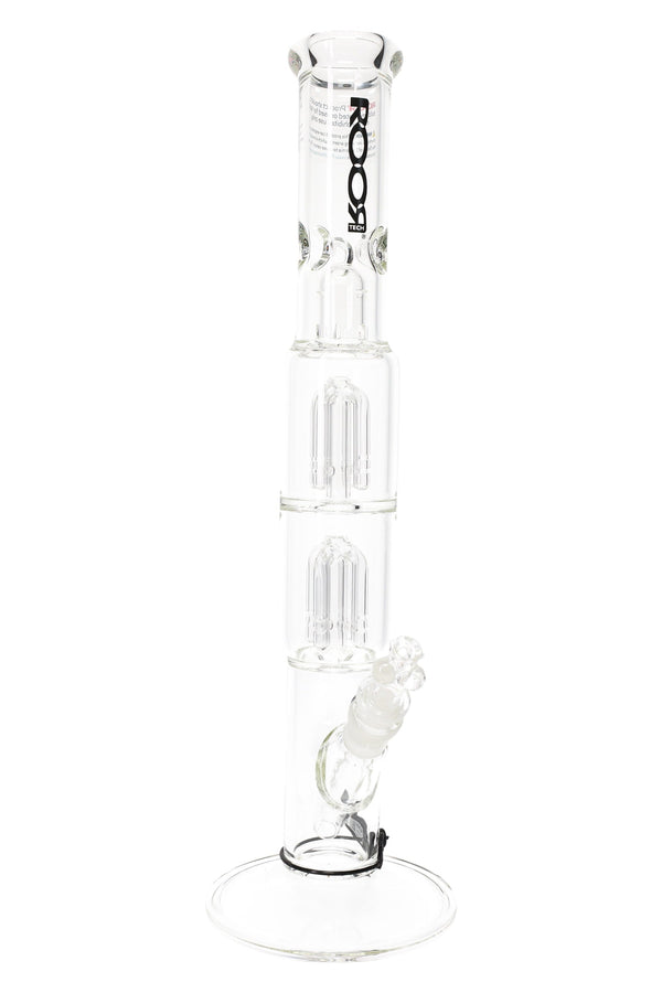 RooR Tech 17-inch straight water pipe with double tree percs, 5mm thick glass, clear design, and sturdy base.