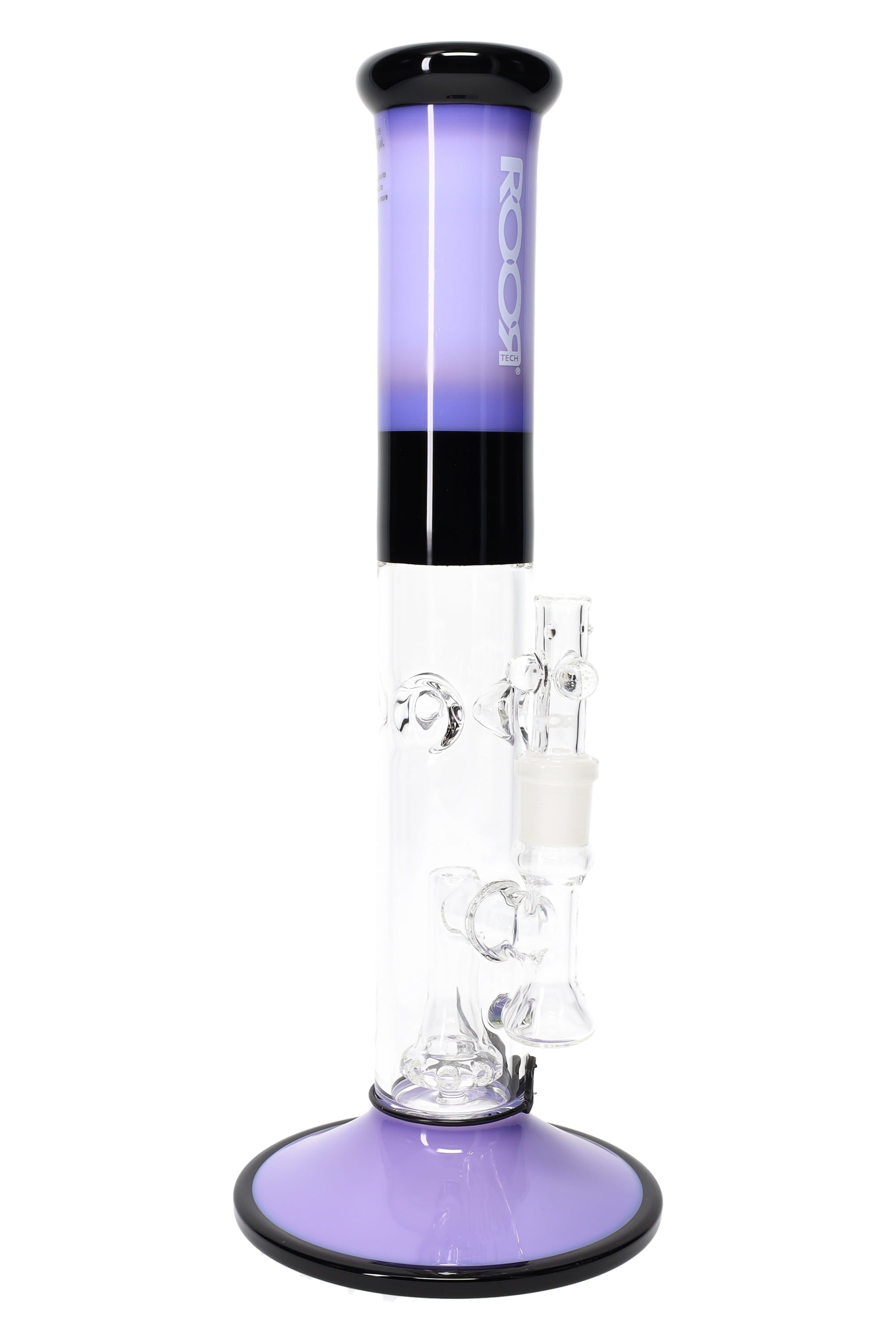 RooR Tech 14-inch colored straight water pipe with showerhead perc, 5mm thick glass, for smooth water filtration.
