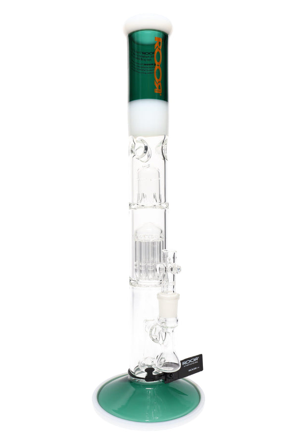 RooR Tech Stemless Multicolor Straight Tube Bong with multiple percolators, 18 inches tall, 5mm thick glass water pipe.