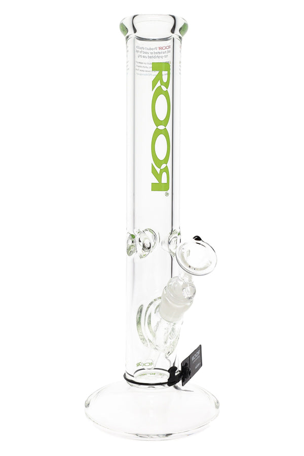 RooR 14-inch straight tube water pipe with 7mm thick glass and ice pinch for cooling.