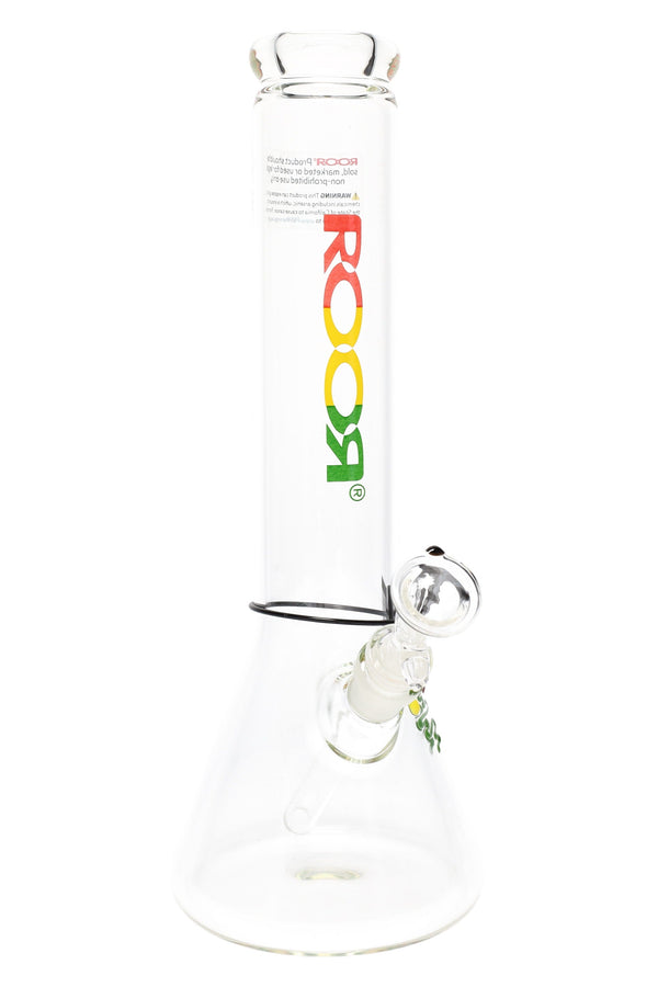 RooR 14-inch Zeaker beaker water pipe with glass-on-glass design and ice pinch for cooling smoke.