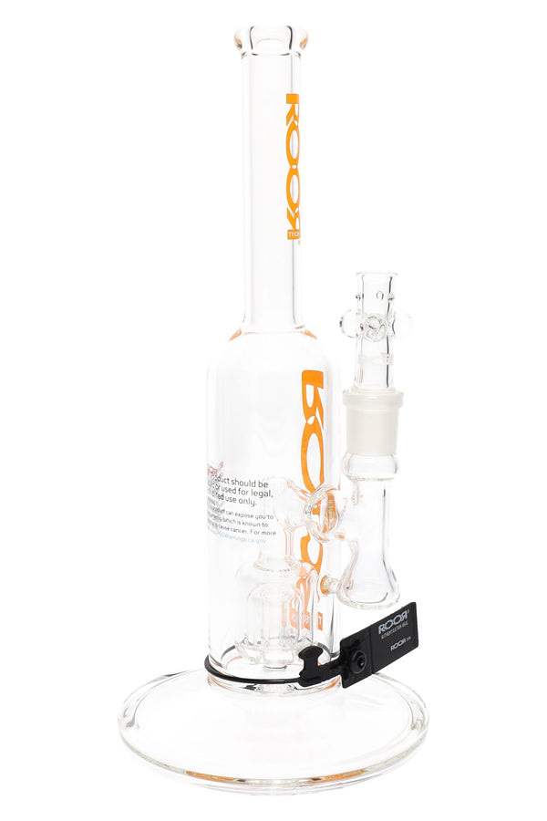 RooR Tech Stemless Straight Tube Bong with barrel percolator, 12-inch clear glass water pipe for smooth smoking.