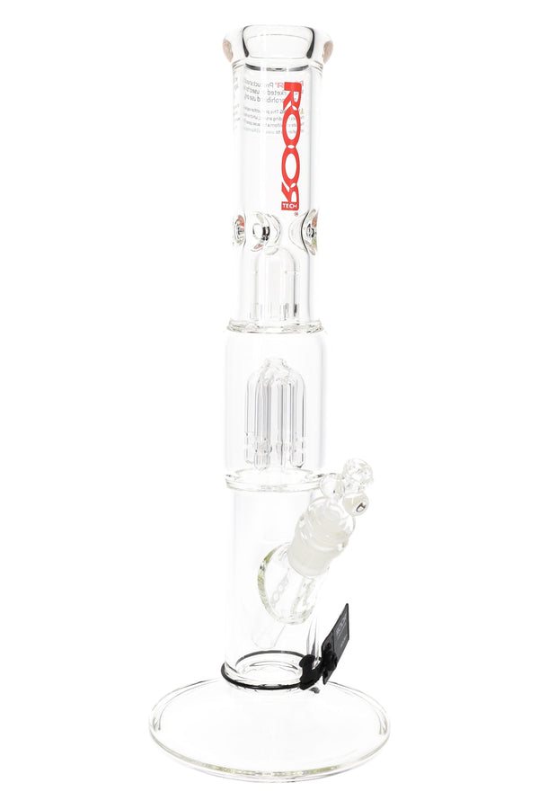RooR Tech 14-inch straight water pipe with tree perc, 5mm thick glass, clear design, and sturdy base for smooth filtration