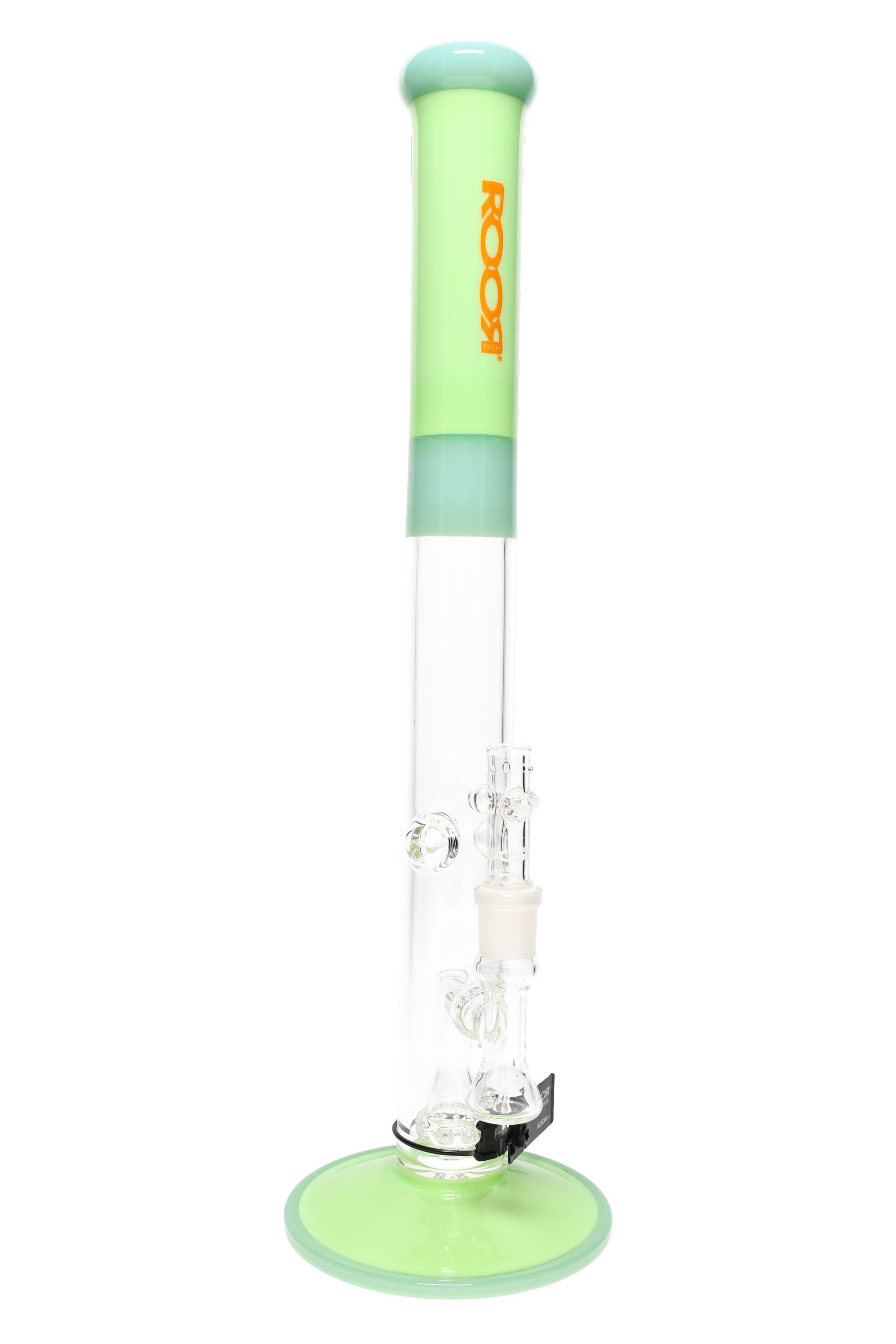 RooR Tech 18-inch colored straight shooter glass water pipe with showerhead perc for smooth filtration and enhanced smoking experience.