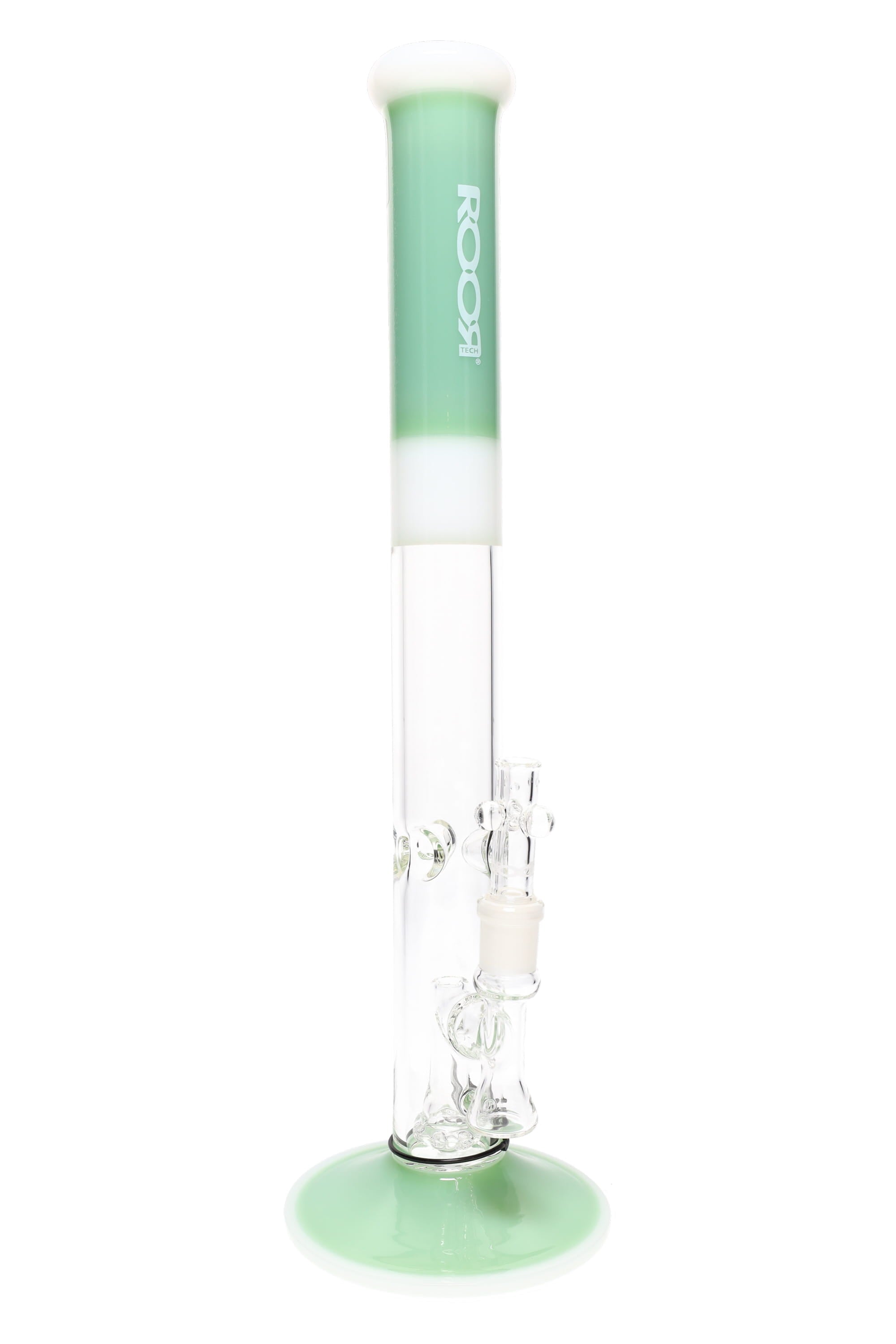 RooR Tech 18-inch colored straight shooter bong with showerhead percolator for smooth water filtration.