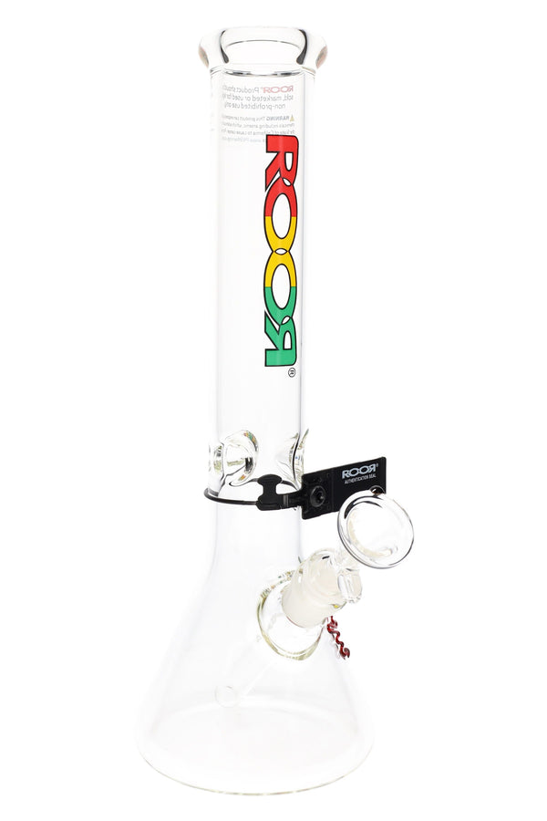 RooR 5mm beaker bong with ice pinch, clear glass water pipe featuring classic glass-on-glass design and durable construction