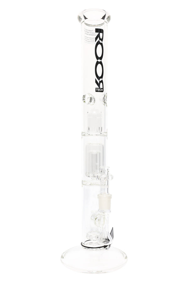 RooR Tech 18-inch glass water pipe with 5mm thick GOG Straight Shooter design, multi-perc ice pinch tube for smooth hits