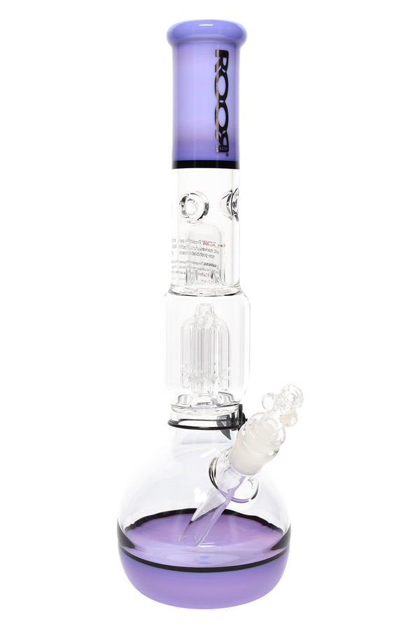 RooR Tech 14-inch multicolor bubble base water pipe with tree perc, showcasing vibrant glass design and intricate percolator details.