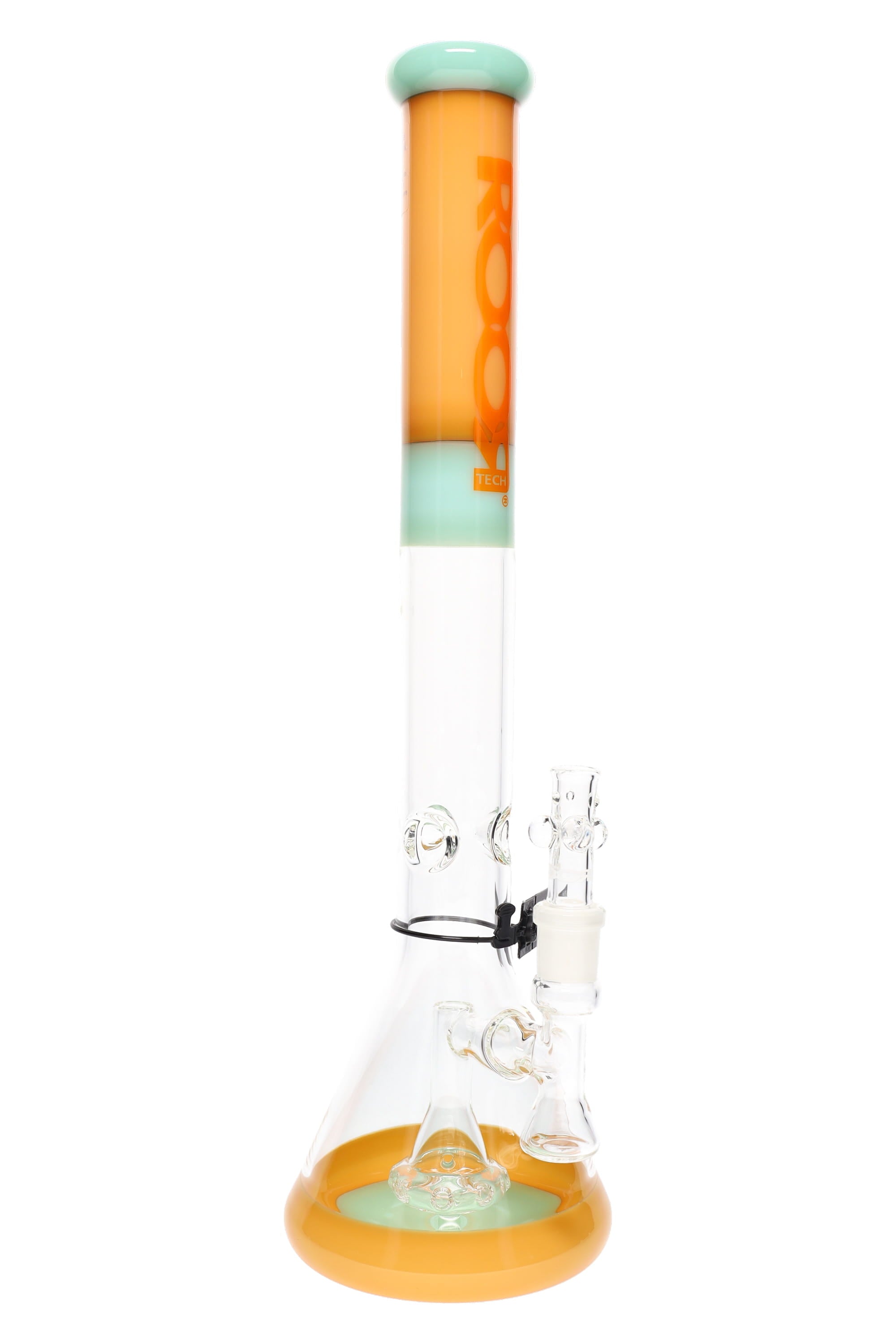 RooR Tech 18-inch multicolor beaker bong with showerhead percolator, 5mm thick glass, for smooth water pipe sessions.