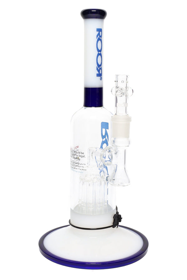 RooR Tech 12-inch multicolor stemless bubbler with ten-arm tree perc, 18.8mm water pipe for smooth, filtered hits.