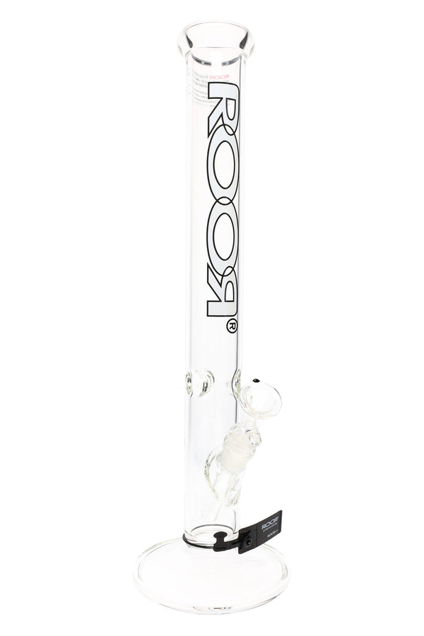 RooR 18-inch straight water pipe with 5mm glass-on-glass tube and ice pinch for cooling, clear glass design and inline percolator