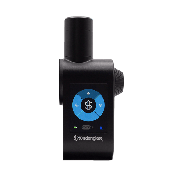Stündenglass Modül for dry material, a digital gravity vaporizer attachment with sleek design, compatible with Stündenglass vaporizer system.