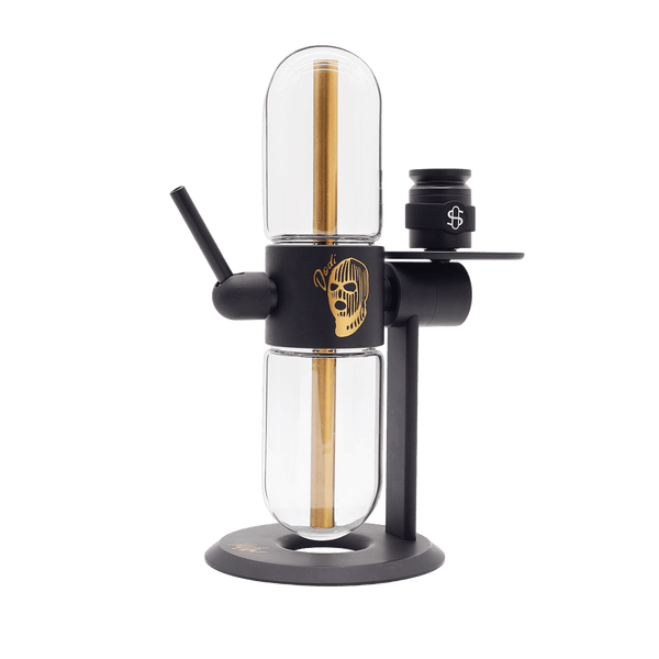 Stündenglass Dodi x Gravity Infuser Classic in black with glass and metal components, showcasing its innovative design.
