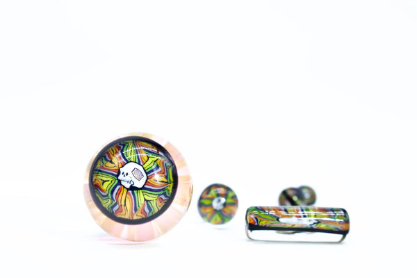 East Atlanta S&V AKM Glass Fume Millie Slurper Set 2021 pipe maker with vibrant fumed glass design, detailed close-up image.