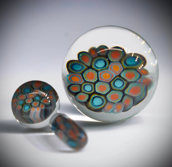 East Atlanta S&V Minguez Glass Millie Slurper Set featuring colorful, textured glass dessert bowls and spoons on a white background.
