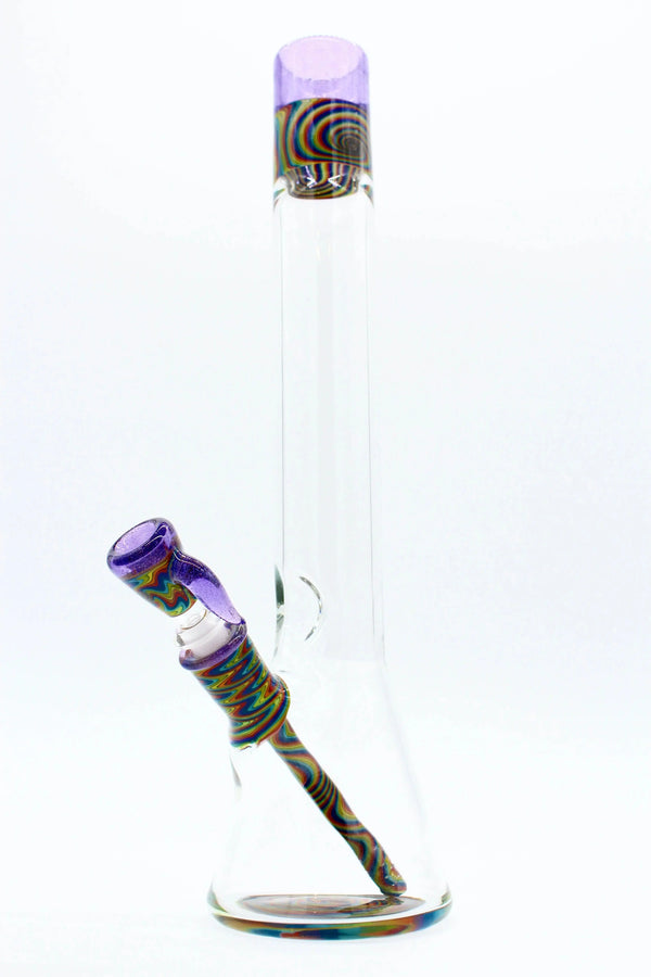 East Atlanta S&V SkyHizzy Glass 16-inch linework tube in purple with intricate glasswork and colorful details.