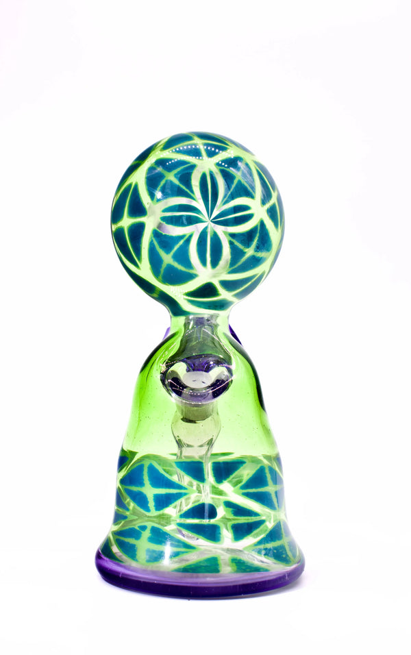 Faceted Spie Glass "Evenstar" Jammer by East Atlanta S&V, featuring intricate geometric design and vibrant colors.