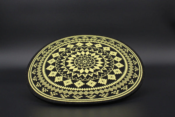 Moodmats x Butter Azteca smoke accessories featuring a patterned mat with vibrant, intricate design and branded Moodmats logo.
