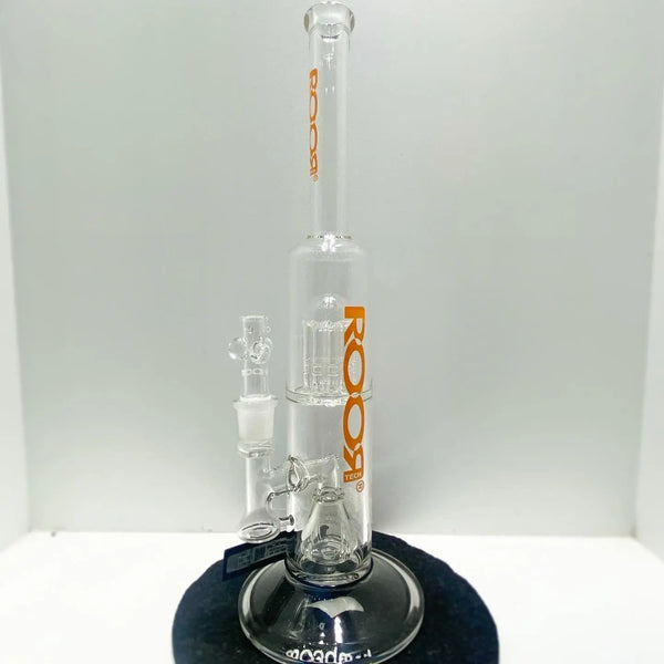 Roor Glass 10-arm stemless bubbler water pipe with intricate design and clear glass construction, showcasing its unique shape and features.