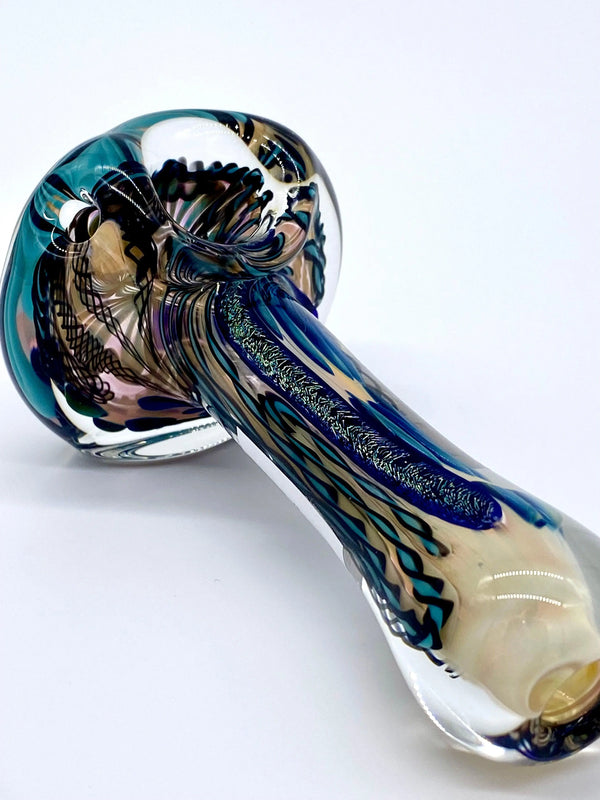 Talent Glass Works Inc. dichro strip glass pipe with colorful, artistic design and smooth, rounded shape for easy handling.