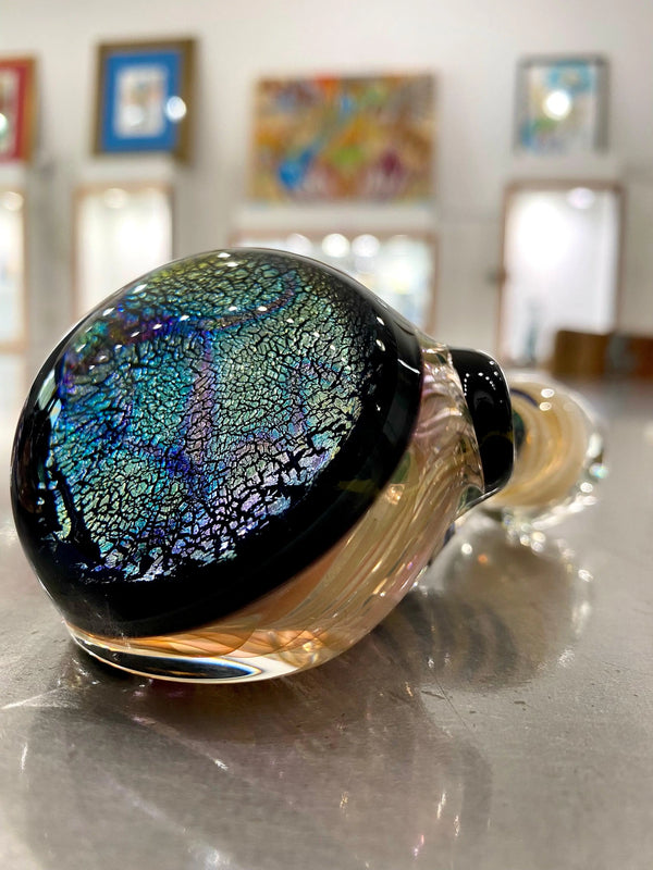 Talent Glass Works Inc. Dichro Sherlock glass pipe with vibrant, solid dichroic head, showcasing colorful, artistic glass craftsmanship.