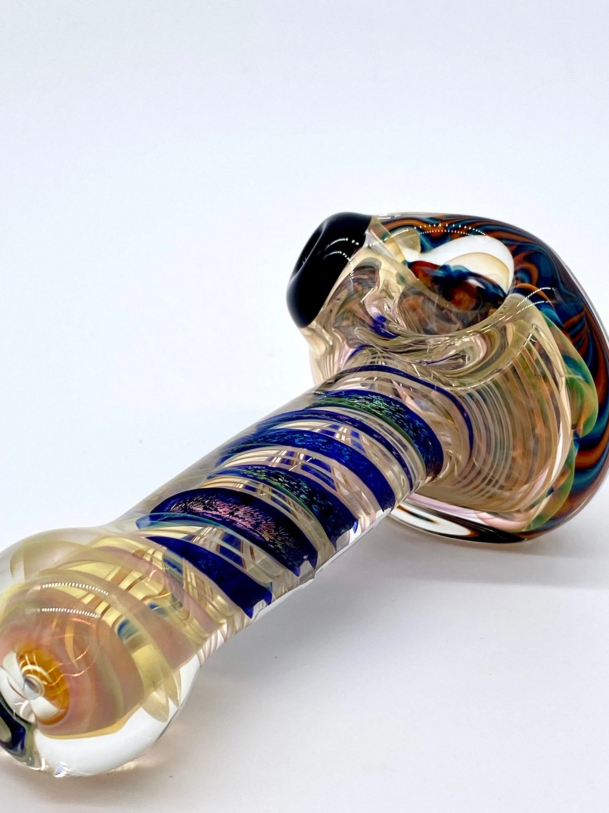 Talent Glass Works Inc color coil glass pipe with a vibrant, artistic design, showcasing the intricate glass craftsmanship.