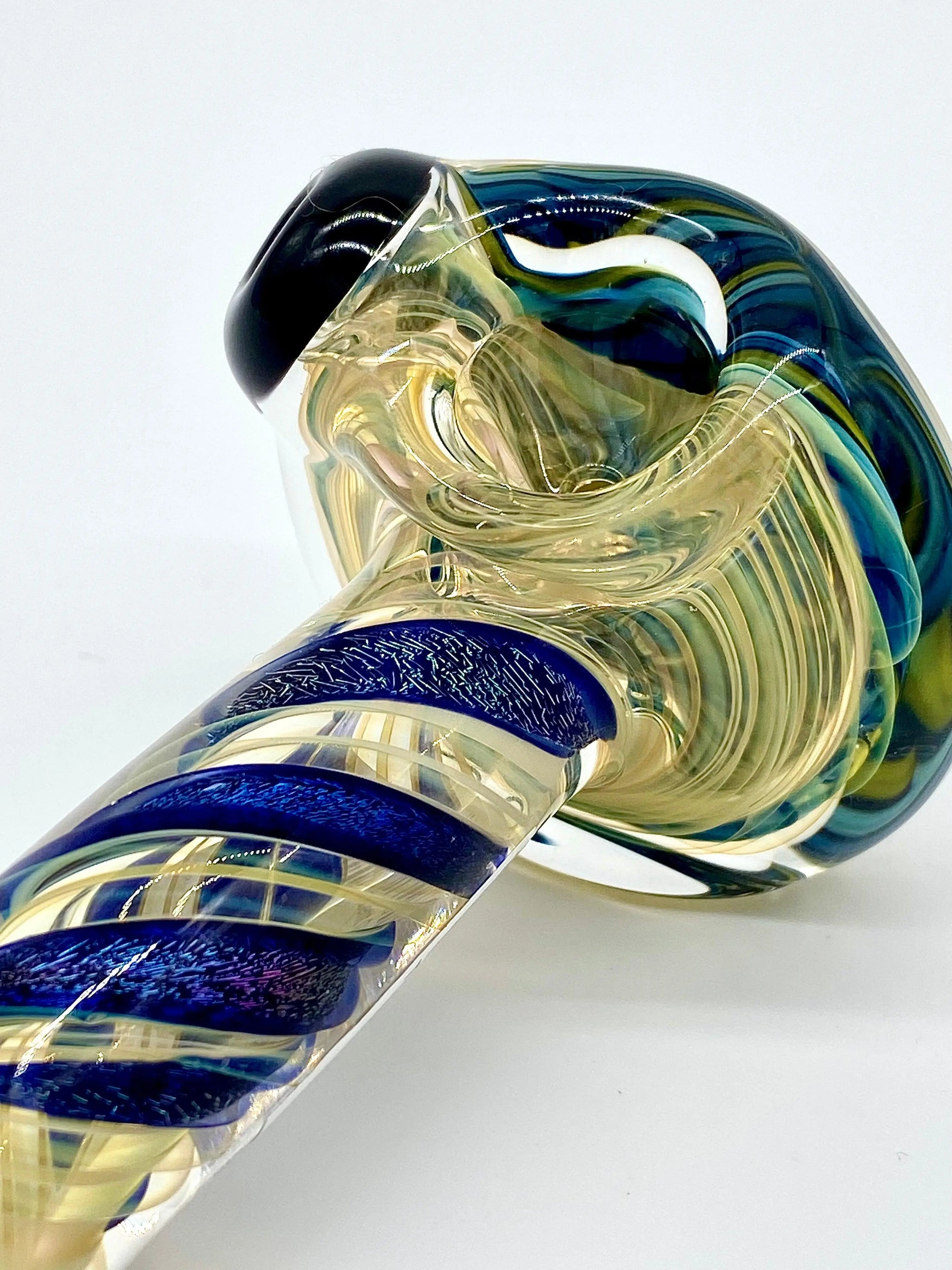 Talent Glass Works Inc color coil glass pipe with a vibrant, twisted coil design, showcasing artistic craftsmanship and colorful glasswork.
