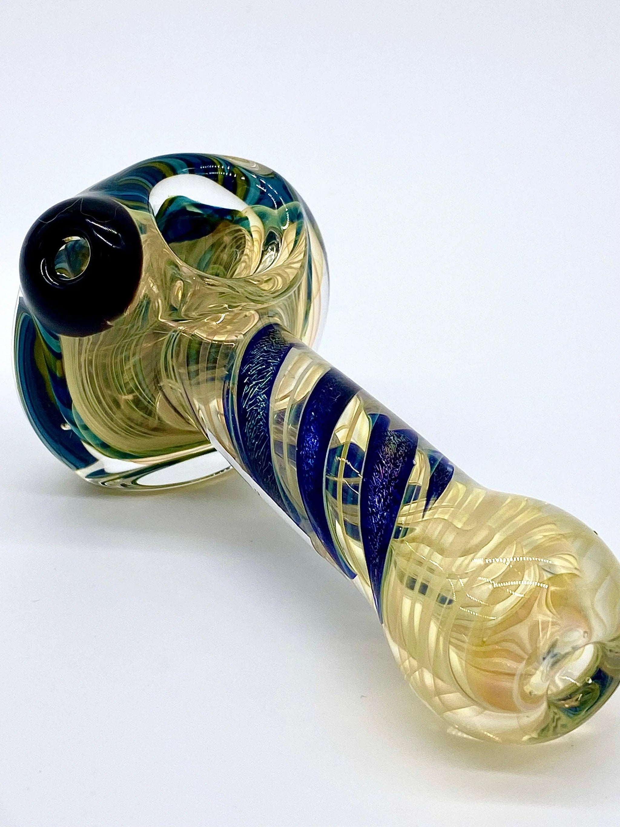 Color coil glass pipe by Talent Glass Works Inc featuring vibrant swirls and a smooth, rounded bowl design.